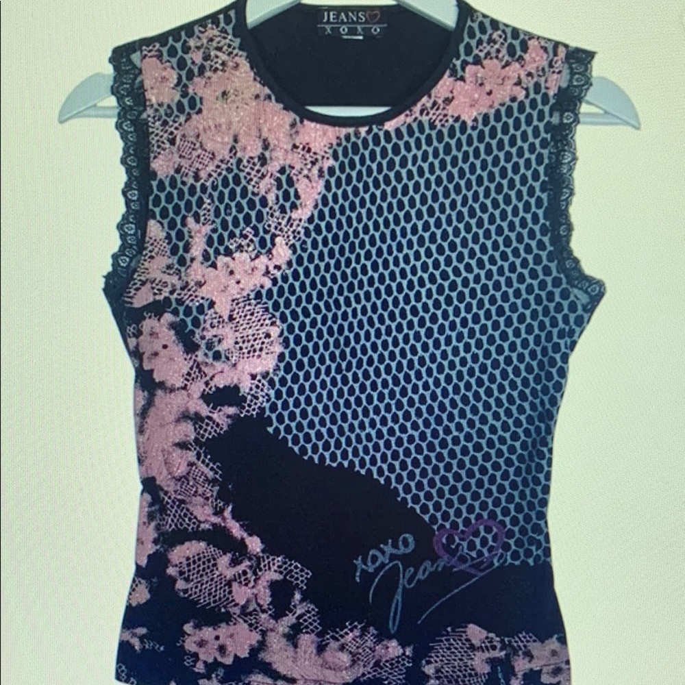 Women's Black and Pink Lace Top